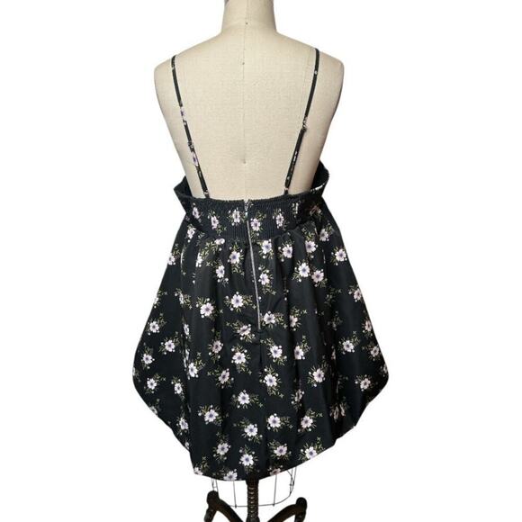 Free People Black Floral Print Spaghetti Strap Bubble Mini Dress Women's L NWT - Picture 5 of 8